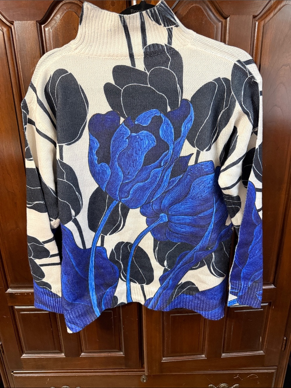 Floral Blue & Black Turtleneck Sweater